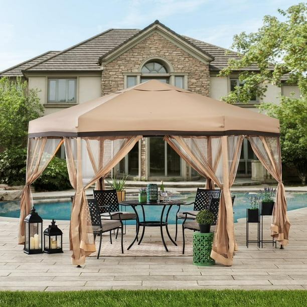 Sunjoy 11 ft. x 11 ft. 2tone Pop Up Portable Hexagon Steel Gazebo