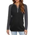 thumbnail image 4 of Hearthz Raglan Sleeve T Shirts for Women Color Block Long Sleeve Shirts for Women Cotton Fall V-Neck Button Loose Fitting Henley Shirts for Women, 4 of 4