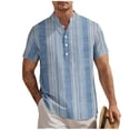 thumbnail image 3 of Xcmzpl Men's Striped Button up Shirts Vinatge Print Henley Shirt Beach Resort Short Sleeve Top Summer Golf Casual Wear Light Blue XXXXL, 3 of 6