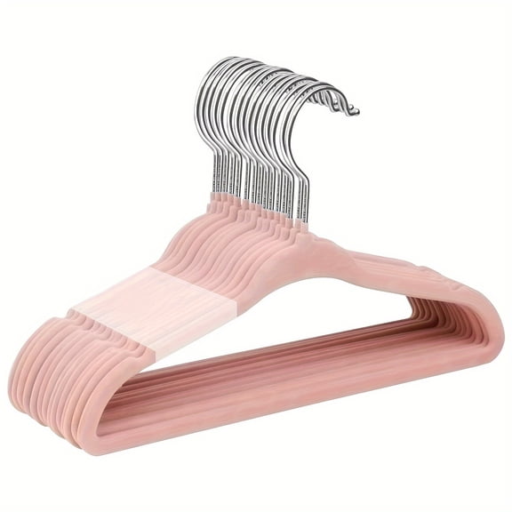 EasyPAG Velvet Hangers 50 Pack for Babies, Non-Slip Clothes Hangers, Suit Hangers with Shoulder Notches, Pants Bar, 360° Swivel Hook, Space-Saving, for Closet, Pink