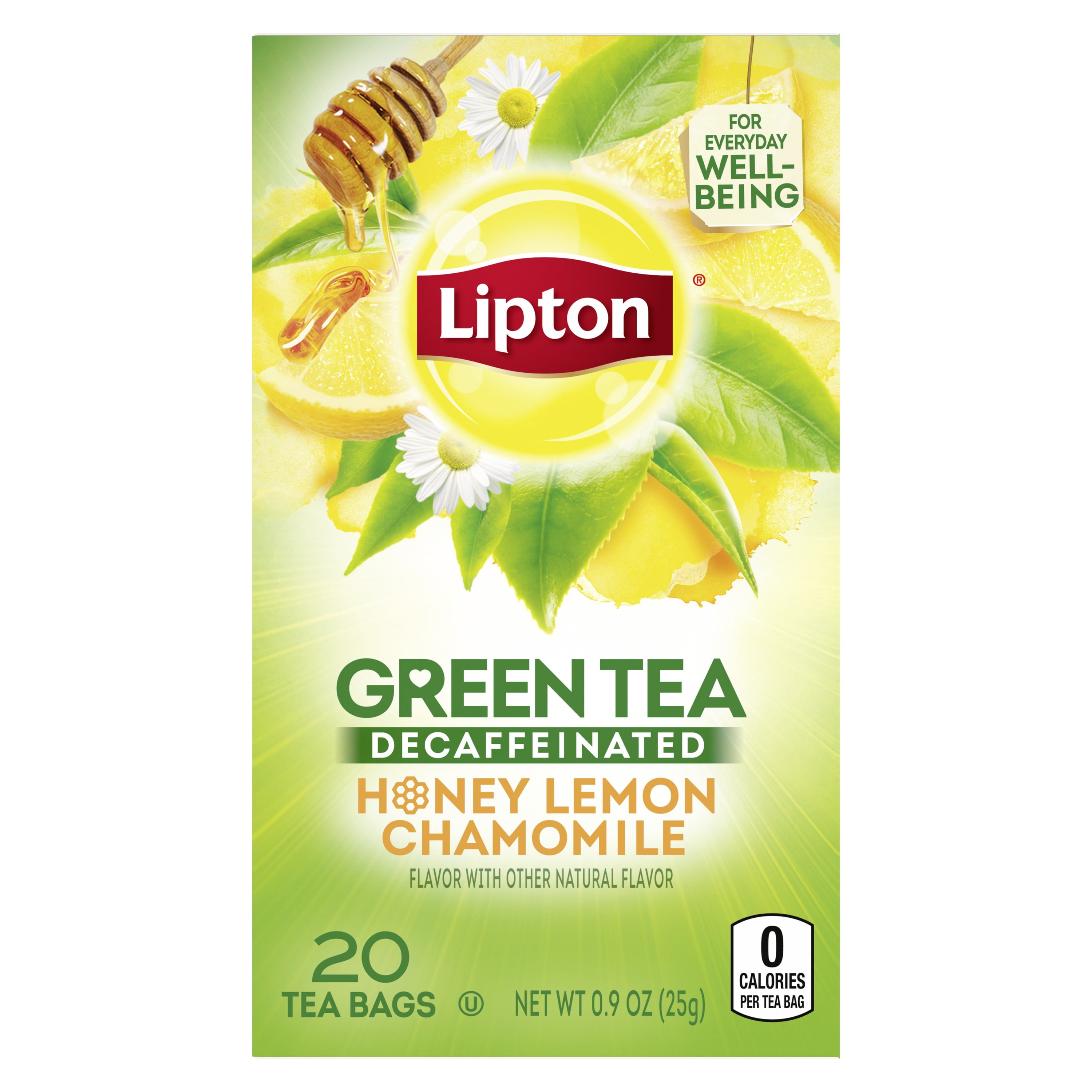 Lipton Green Tea, Honey Lemon Chamomile, Decaffeinated, Tea Bags 20 Count Box