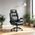 thumbnail image 4 of Cómoda silla de oficina con reposacabezas ajustable, silla de computadora ejecutiva de piel con soporte lumbar, función de balanceo, silla ergonómica de computadora para juegos con brazos（Negro）, 4 of 7