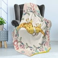 thumbnail image 4 of Giraffe Soft Flannel Fleece Throw Blanket, Cartoon Mom and Animal Surrounded by Floral Ornaments Heart Shapes Flowers, Cozy Plush for Indoor and Outdoor Use, 50" x 60", Multicolor, by Ambesonne, 4 of 5