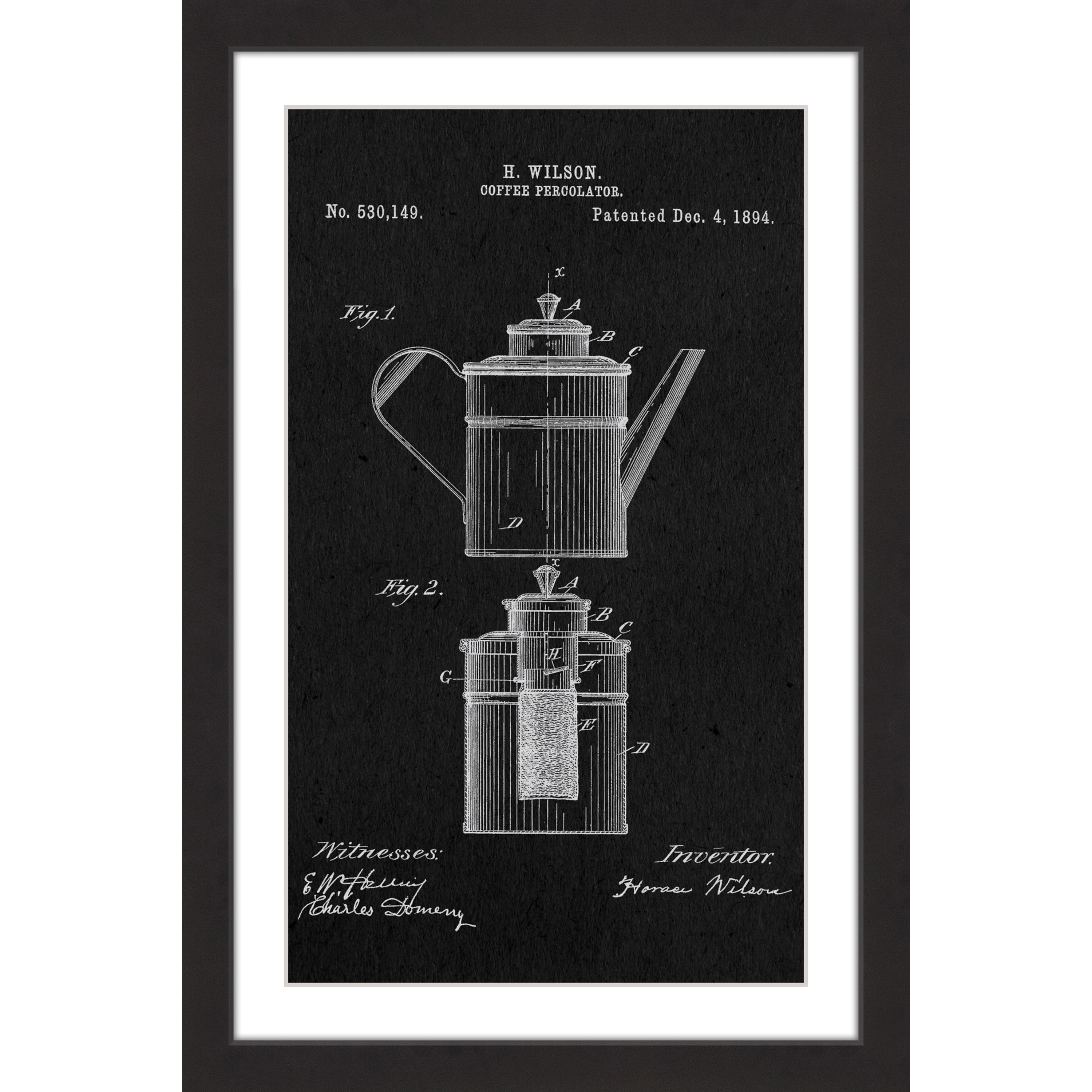 "Percolator 1894 Black Paper" Framed Painting Art Print