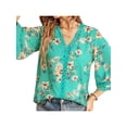 thumbnail image 3 of VISgogo Blusas informales para mujer, con estampado floral, manga 3/4, cuello en V, con retazos, blusas sueltas VISgogo  moda, 3 of 7