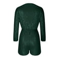 thumbnail image 5 of TIMIFIS Combinaison Verte pour Femmes à Paillettes Scintillante, Manches Longues Lanterne, à Nouer devant, Courte Mini, Mode, Stylée, Décontractée, Ample, 5 of 5