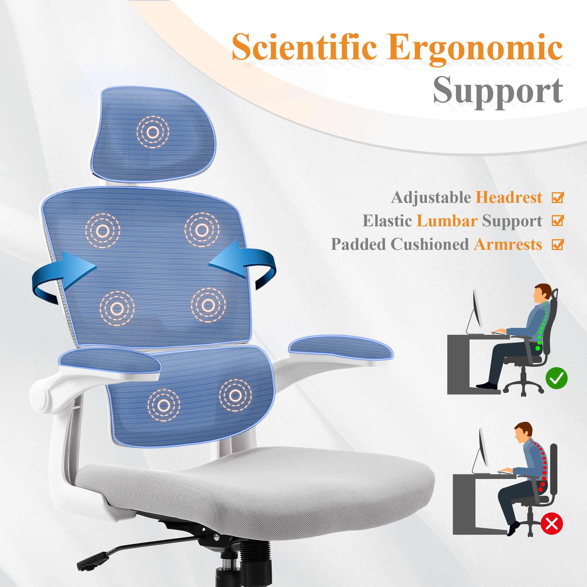 Ergonomic High Back Office Chair Home Office Chair with Armrest for Adults,Grey