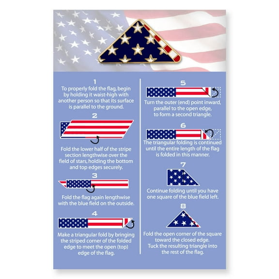 PinMart Folded American Flag Memorial Veteran Lapel Pin on Instruction Card
