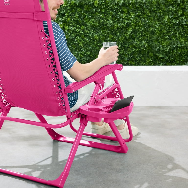 Best Choice Products Monochromatic Zero Gravity Chair Folding Patio Recliner w Side Tray Headrest Hot Pink