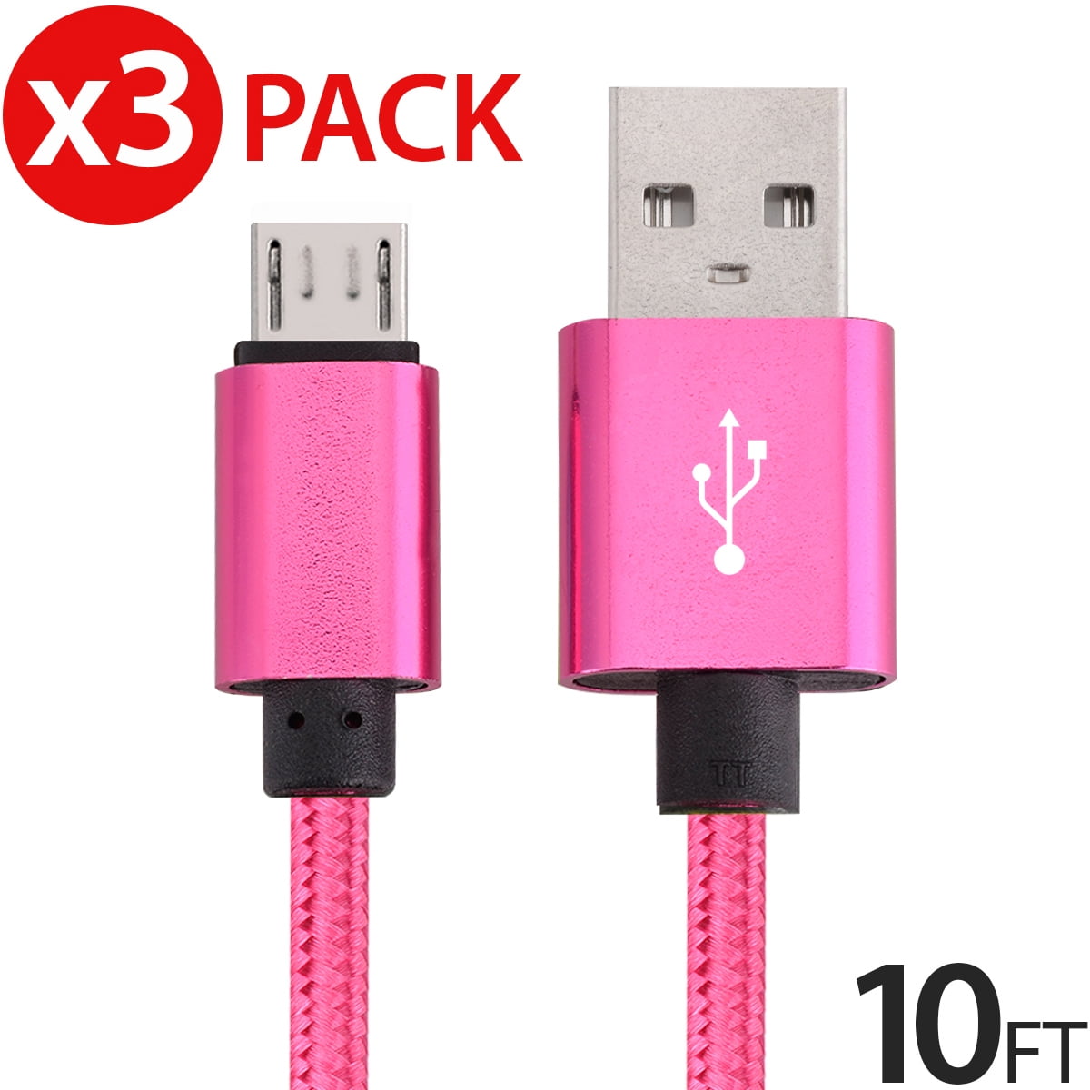 3x Micro USB Cable Charger For Android, FREEDOMTECH 10ft USB to Micro