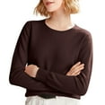 thumbnail image 1 of ManxiVoo Chandail Tricoté à Manches Longues et Col Rond pour Femmes, Haut à Capuche pour Automne Hiver, Tenue Décontractée, Taille TG, Café, 1 of 5