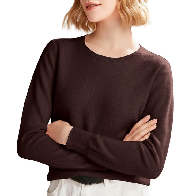 ManxiVoo Chandail Tricoté à Manches Longues et Col Rond pour Femmes, Haut à Capuche pour Automne Hiver, Tenue Décontractée, Taille TG, Café
