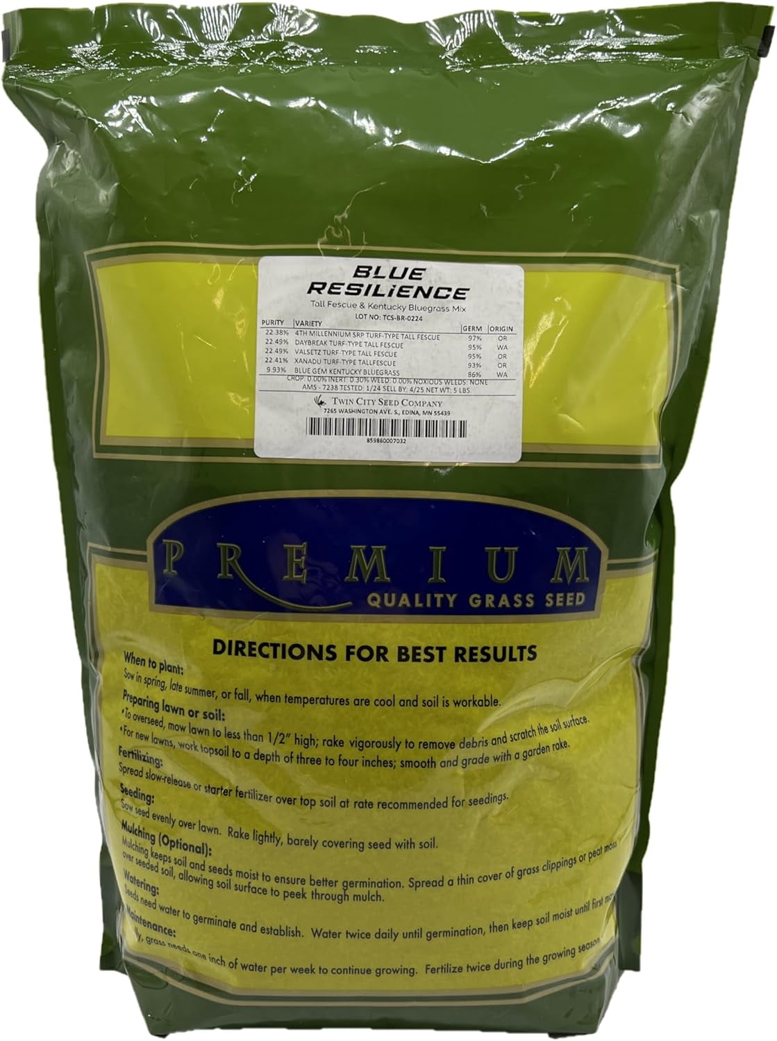 Twin City Seed Co. Blue Resilience, Tall Fescue & Kentucky Bluegrass Mixture, 5 lb Bag
