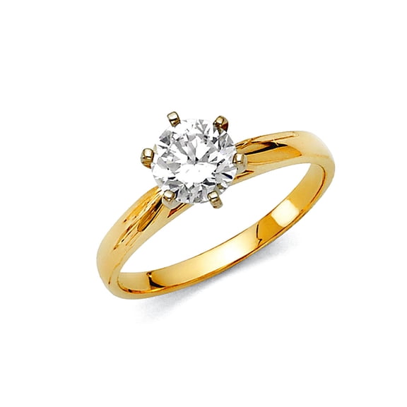 14k Yellow Gold 1.5mm 1.25cttw 6-prong Cubic Zirconia Solitaire Engagement Ring Size 7 Engagement Ring for Women
