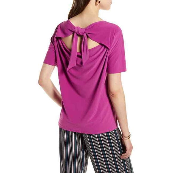 Halogen Short Sleeve Tie Back Knit Top In Purple Size XS $69