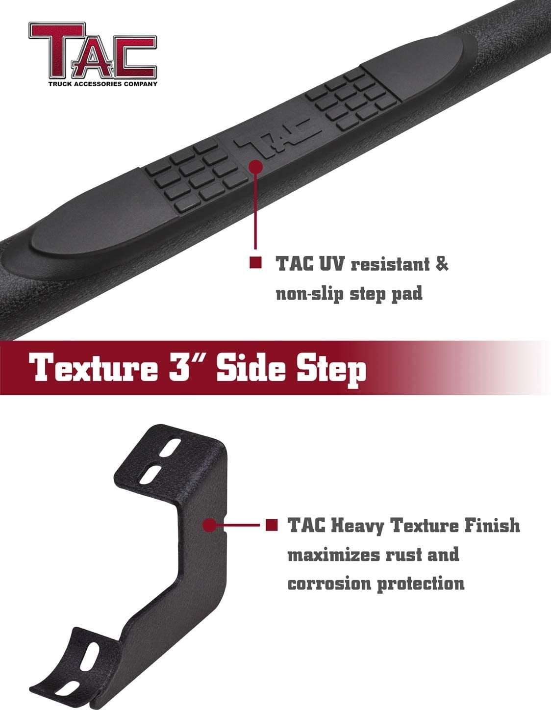 TAC Side Steps Fit 2009-2018 Ram 1500 Regular Cab|2010-2025 Ram 2500/3500/4500/5500 Regular Cab Truck Pickup 3” Texture Black Running Boards Nerf Bars 2pcs