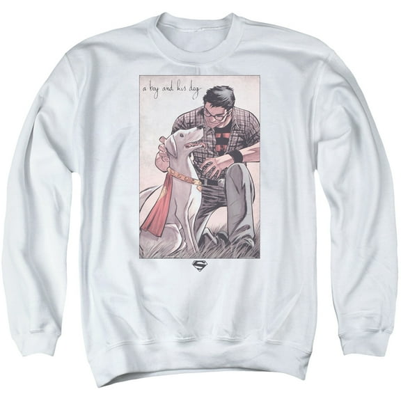 Trevco Sportswear SM2386-AS-6 Superman Mans Best Friend Adult Crewneck Sweatshirt, White - 3X