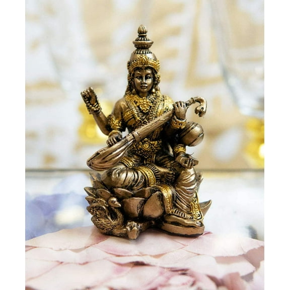 Ebros Vastu Hindu Goddess Saraswati Seated On Lotus Playing Veena Guitar Statue