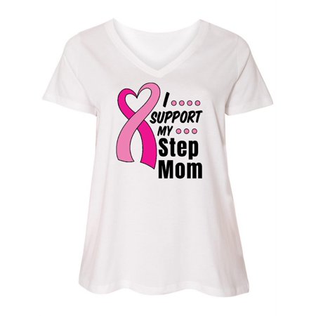 

Inktastic Breast Cancer Awareness I Support My Step Mom Pink Ribbon Women s Plus Size V-Neck