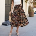 thumbnail image 7 of Women's Floral Midi Skirt, Drawstring High Waist Tiered Pleated Skirt, Casual Boho Skirt for Vacation, Daily Wear and Spring Outfits,Coffee,S, 7 of 7