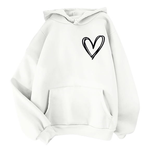 Bmisegm Women Print Long Sleeved Sweatshirt Blouse Pullover Solid Color Hooded Hoodies for Women White M