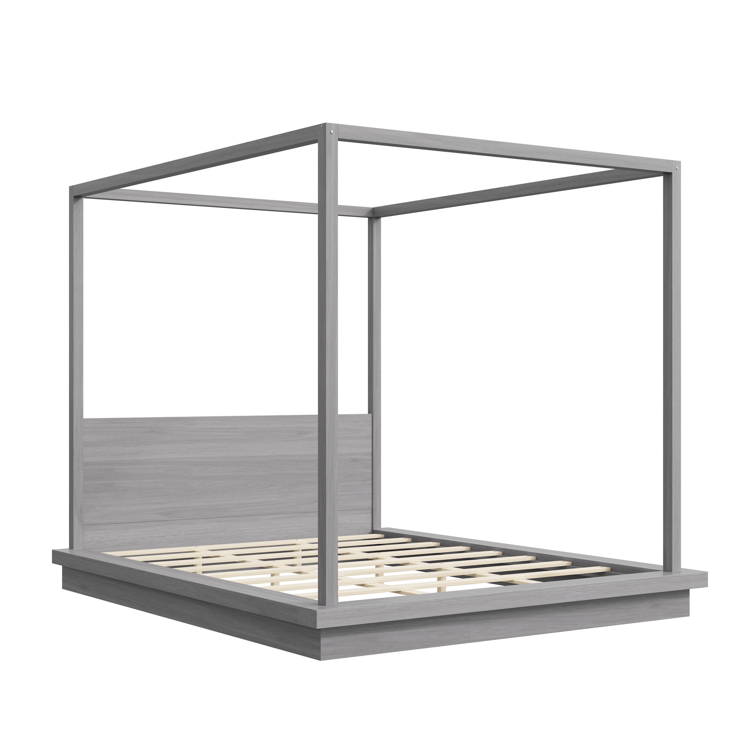 Euroco Wood King Size Canopy Bed, Four Poster Platform Bed, No Box Spring Needed, Gray