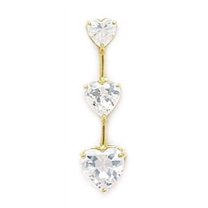 14k Yellow Gold Cubic Zirconia Three Hearts Pendant - Measures 25x7mm