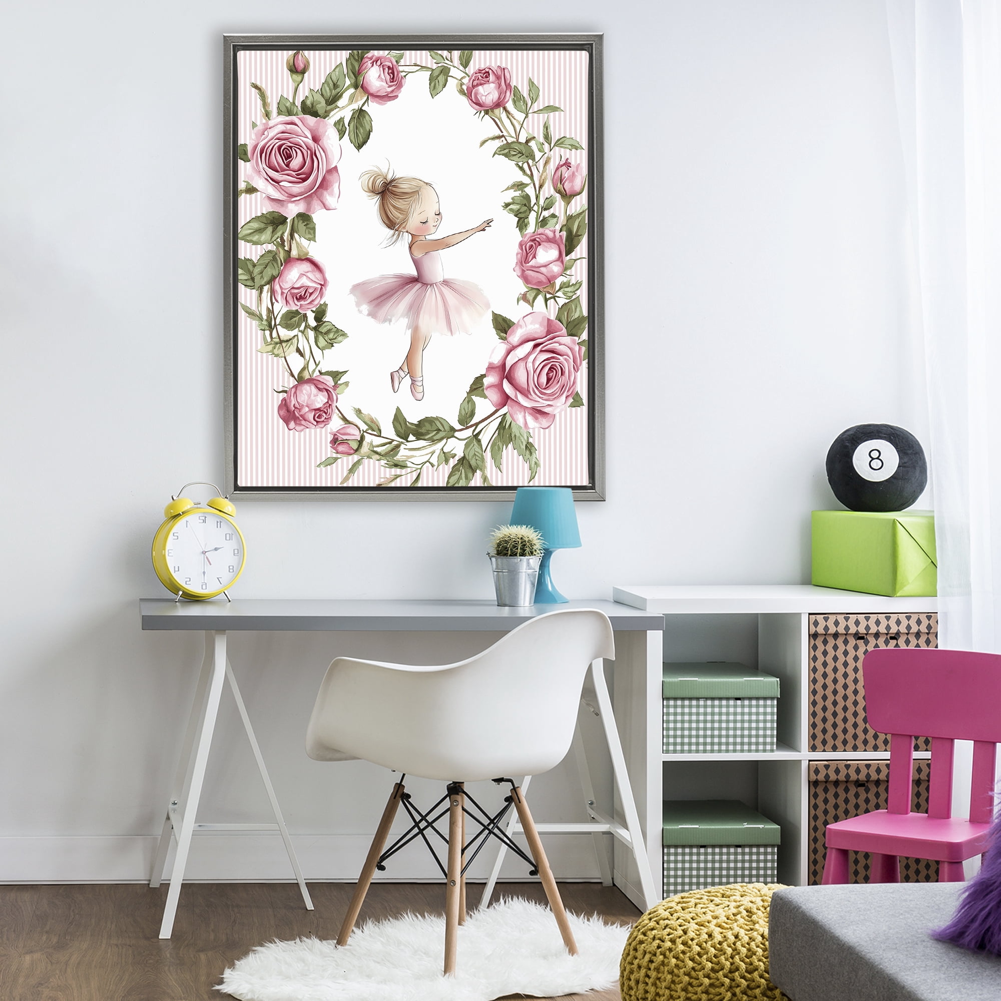 Stupell Industries Little Rose Dance Ballerina Gray Framed Floater Canvas Wall Art, design by Christine Simpson Art