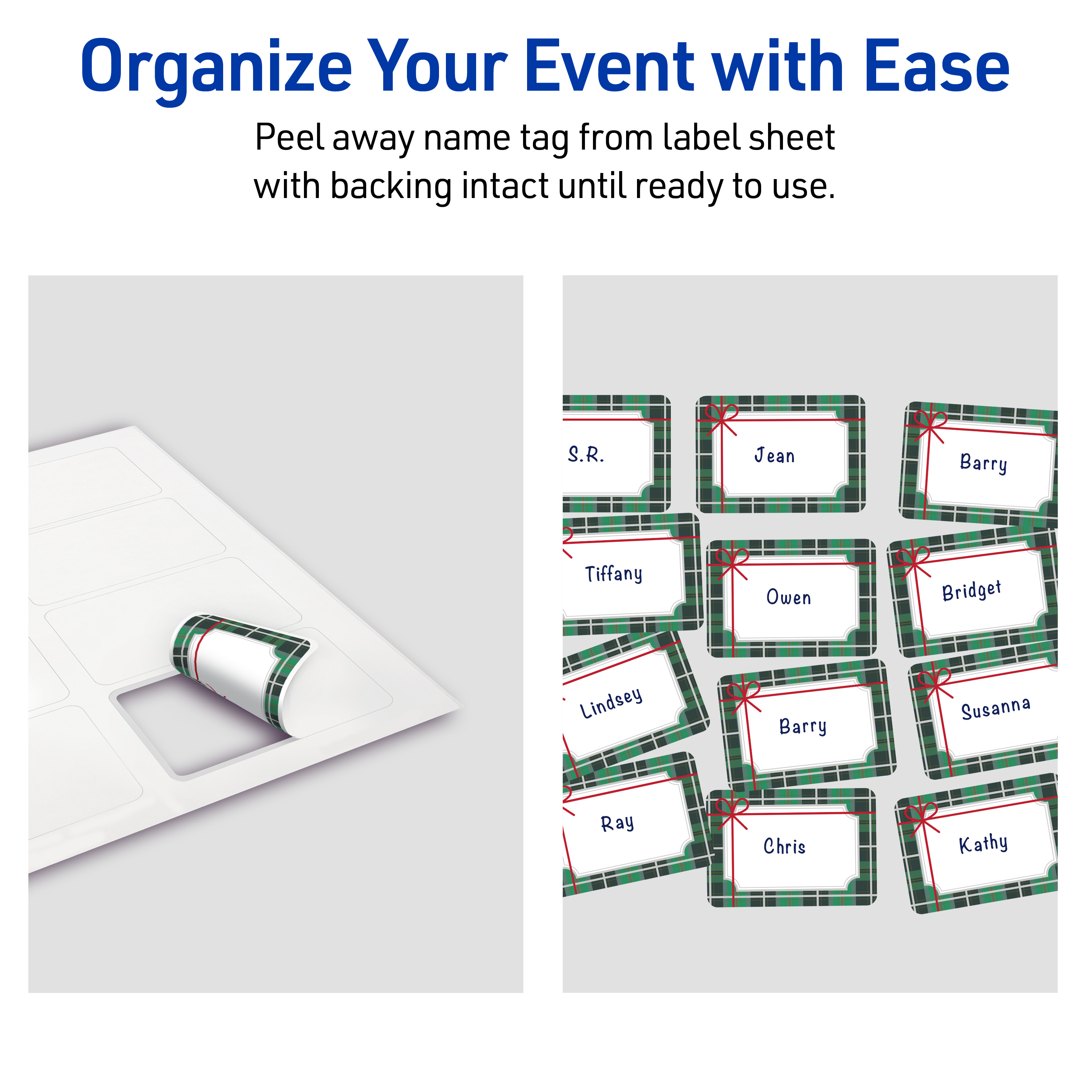 Avery Adhesive Name Tags, Matte White, Silver & Green Plaid