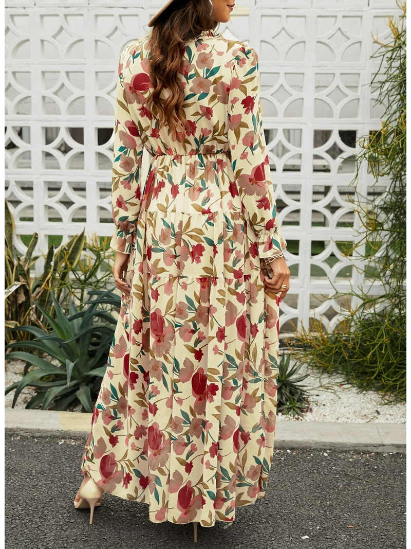 SHEWIN Women's Long Maxi Dresses Deep V Neck Floral Boho Maxi