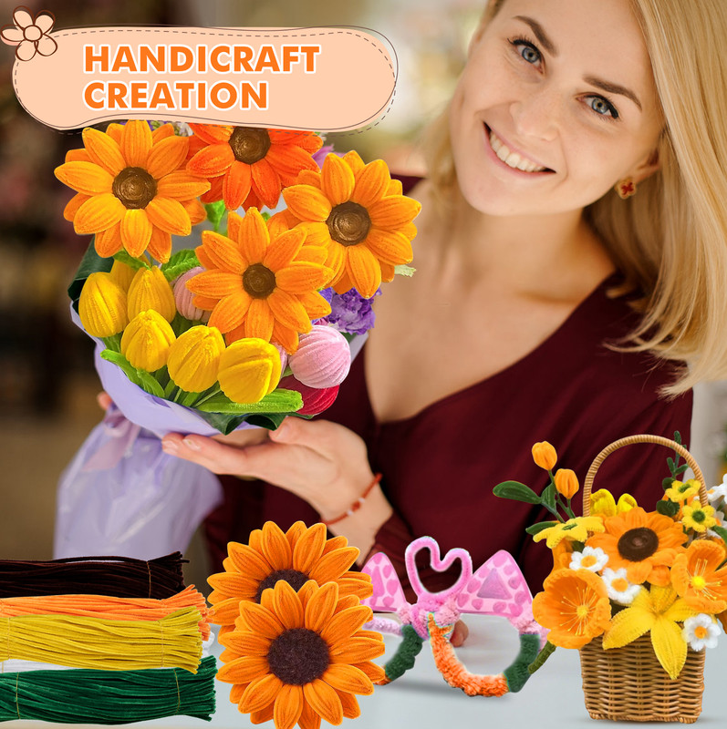 500pcs Pipe Cleaners Chenille Stems for Flowers Craft Supplies Bulk Fluffy Fuzzy Sticks