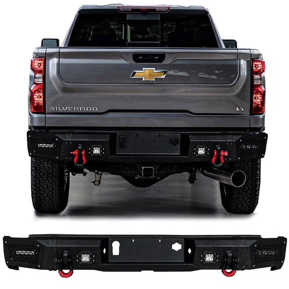 Vijay Compatible with 2020-2021-2022-2023-2024-2025 Chevy Silverado 2500HD/3500HD Rear Bumper Textured Black Steel with Lights and D-rings