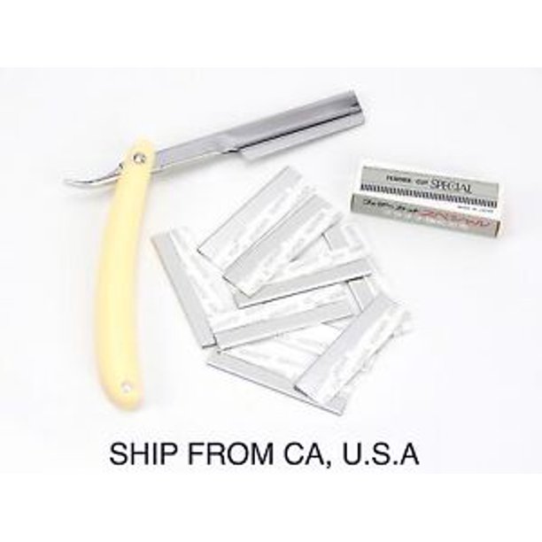 Straight Barber Edge Steel Razors Folding Shaving Knife With 10 Pcs