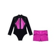 thumbnail image 3 of iiniim Kids Girls Dance Outfits Long Sleeve Shiny Rhinestones Gymnastic Leotards with Metallic Shorts Set Activewear Hot Pink 8, 3 of 7