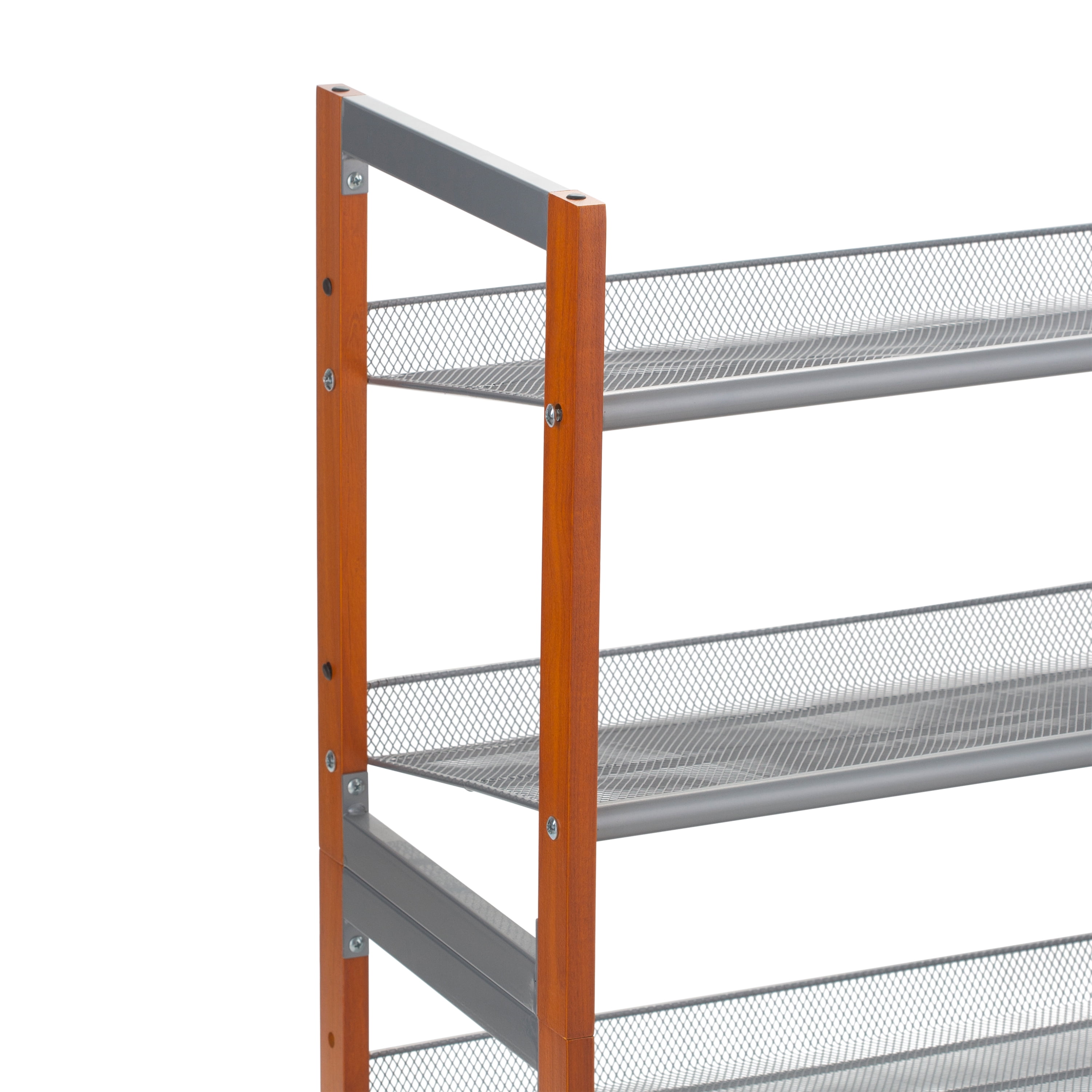 Organize It All 4 Tier Wooden Stackable 16 Pair Shoe Rack in Chrome