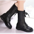 thumbnail image 5 of Kid's Girls Leather Lace-Up Zipper Mid Calf Combat Riding Winter Boots (Toddler/Little Kid/Big Kid), 5 of 7