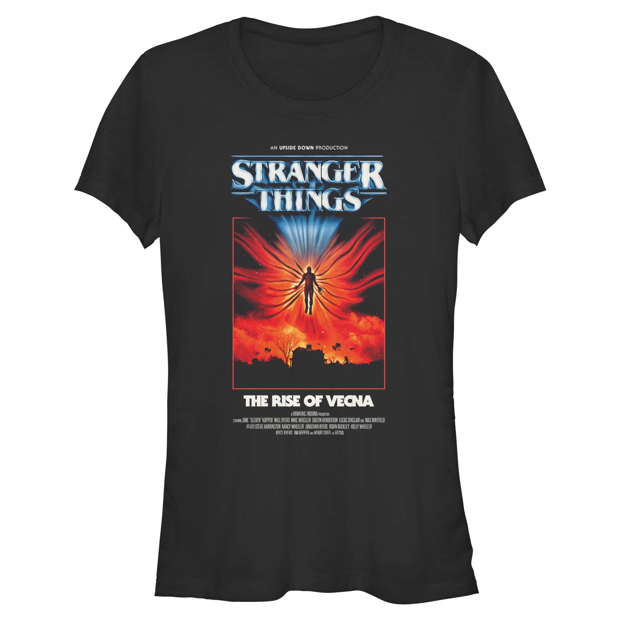 Stranger Things Maglietta Unisex: T-Shirt Grafica Logo Retrò Hawkins, Vintage 80s, Nero, Adulti