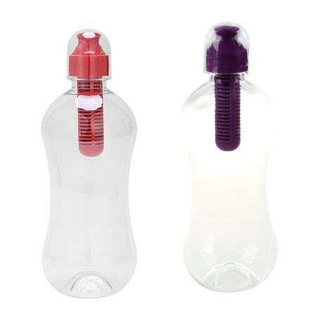 

WELPET 2x 550ML Outdoor Water Bobble Hydration Filter Bottle Filtered Drinking Red & Purple