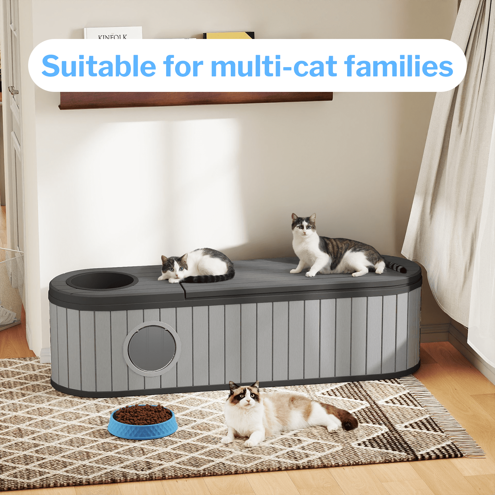 ZUCONKITCH Hidden Cat Litter Box Enclosure - Resin Furniture with Odor Control, Vented Design (Indoor/Outdoor, Black, 63.11"×17.8"×17.13")