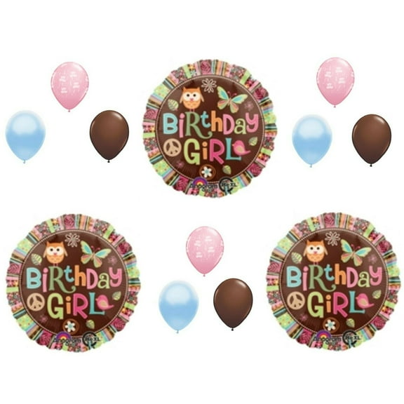 Owl Boho Hippie Chick Happy Birthday party balloons Decoration Supplies