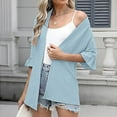 thumbnail image 5 of BiZtdJrK Womens Ruffles 3/4 Sleeve Cardigans Casual Textured Open Front Shrugs Jacket Lightweight Loose Beach Cover Ups Light Blue M Mothers Day Gifts, 5 of 9