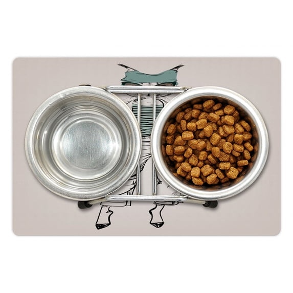 Kitten Pet Mat for Food and Water, Vertical Illustration of a Hipster Cat with Glasses, Non-Slip Rubber Mat for Dogs and Cats, 18" X 12", by Ambesonne