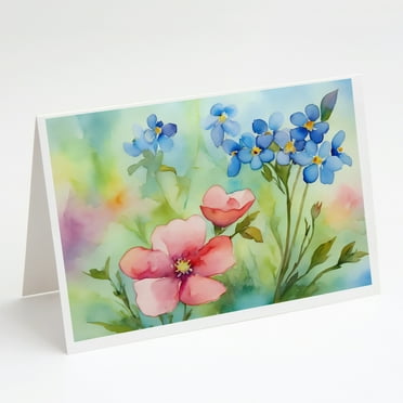 Alaska Forget-me-nots in Watercolor Greeting Cards and Envelopes Pack of 8 7 in x 5 in
