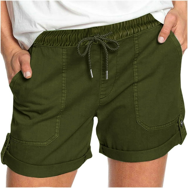 aidice Womens Shorts Summer Casual Drawstring Elastic Waisted Fold over Loose Shorts with Pockets