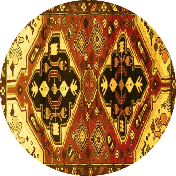 Ahgly Company Machine Washable Indoor Round Persian Yellow Traditional Area Rugs, 4' Round
