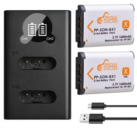 TELESIN 2er-Pack NP-BX1 Akku und 3-Kanal-Akkuladegerät für Sony NP-BX1/M8, ZV-1, ZV-1 II, Cyber-Shot DSC-HX80, HX90V, HX95, HX99, RX1, RX1R II, RX100 , FDR-X3000, HDR-AS50