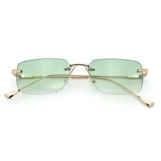 Green / Gold Retro Hippie Rectangle 70s 80s Small Narrow Sunglasses Accessories | Green Gold Retro Hippie Rectangle 7s 80s Small  main image 4