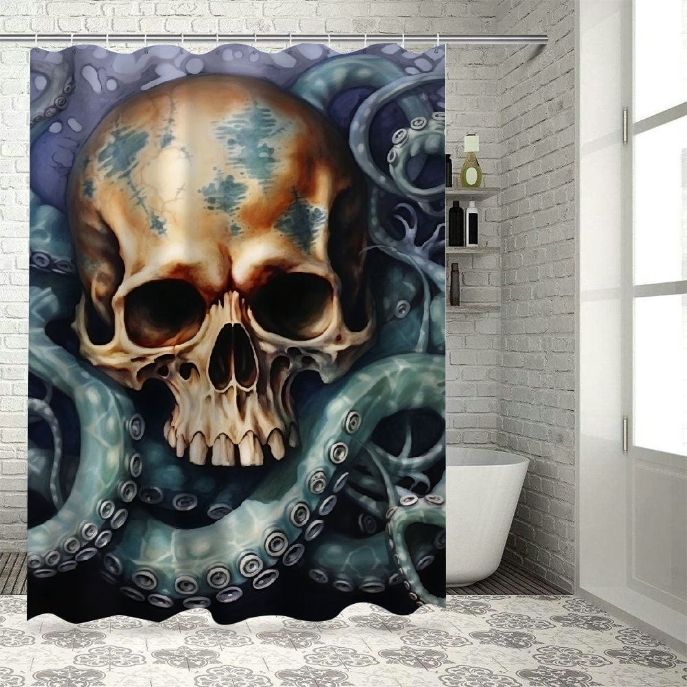 Octopus Duschvorhang – 183x183 Cm, Blaues Kraken-Motiv Mit 12 Haken, Aus Polyester