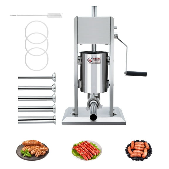 Festisoul Sausage Stuffer, 7LBS/3L Manual Sausage Maker Machine, Meat Stuffer with Dual Speed, Stainless Steel with 5 Stuffing Tubes for Commercial and Home Use