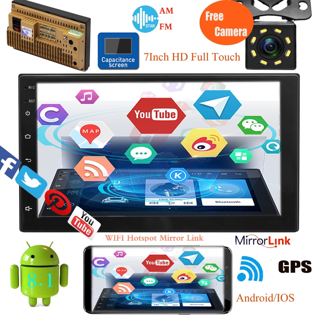 Podofo Double Din Car Radio GPS Navigation Android 2G+16G Headunit 7 HD Touch Screen Car Stereo Support Dual USB Bluetooth WiFi FM Radio Android/iOS Mirror Link with Rear Camera 